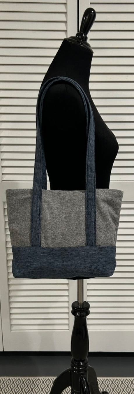 Medium Sized Tote in Denim Boucle & Grey Flannel Fabrics