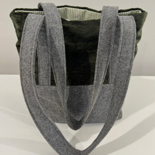 Small Tote with Green Velvet & Grey Flannel