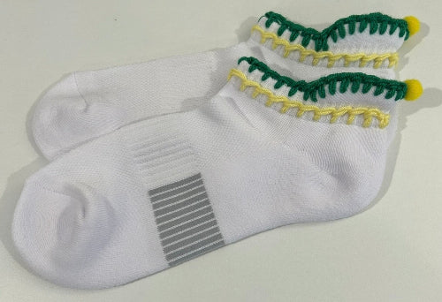White Footie Socks with Yellow and Green Embroidery and Green Pots
