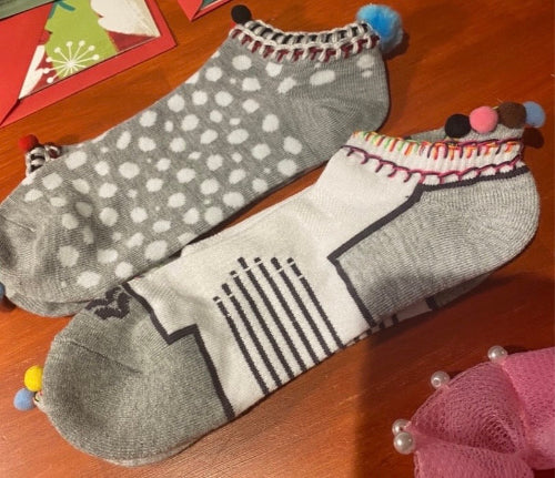 Novelty Footies with Embroidery and Pompoms