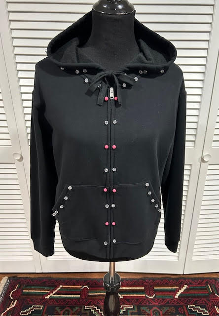 Black, Full Zip Hoodie Fleece with Beading details