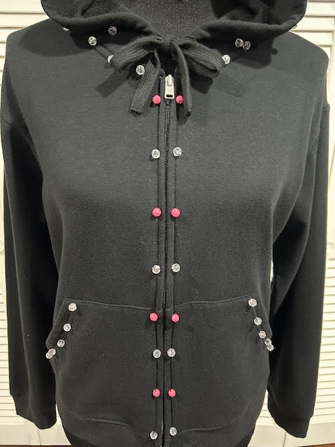 Black, Full Zip Hoodie Fleece with Beading details