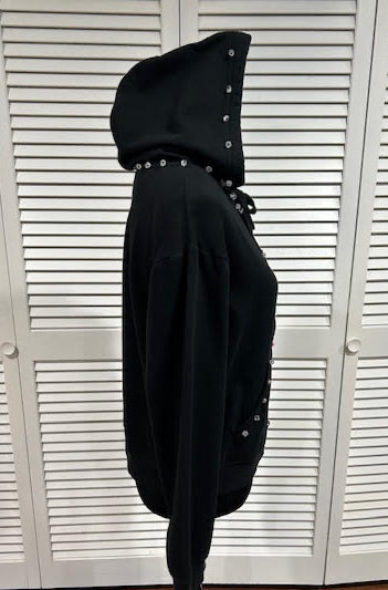 Black, Full Zip Hoodie Fleece with Beading details