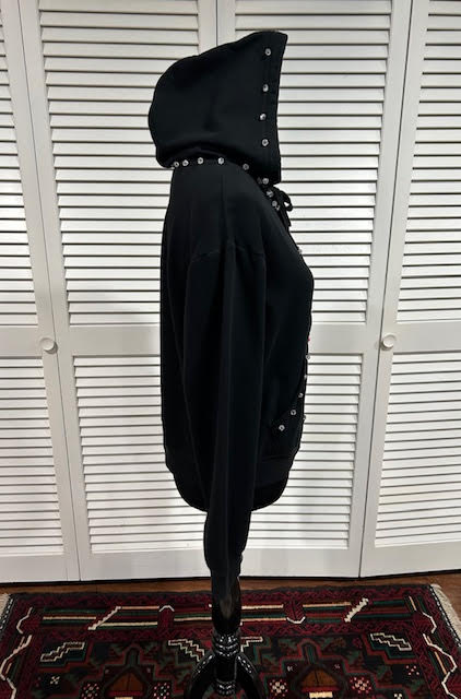 Black, Full Zip Hoodie Fleece with Beading details