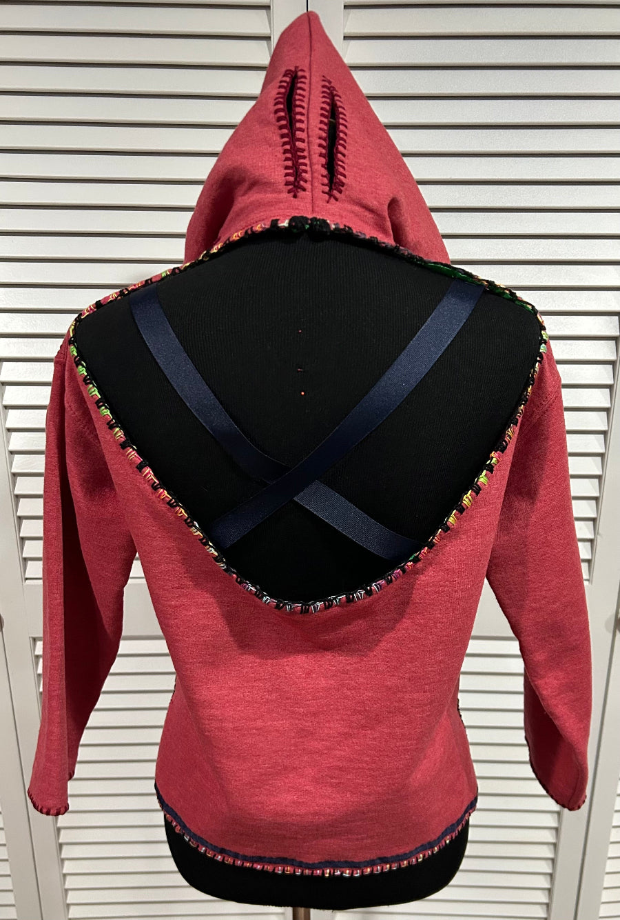 Red Heathered Fleece, "California" Hoodie Pullover Sweatshirt w Embroidery