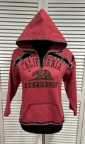Red Heathered Fleece, "California" Hoodie Pullover Sweatshirt w Embroidery