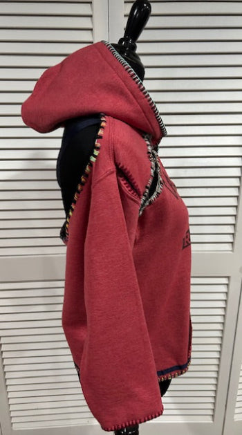 Red Heathered Fleece, "California" Hoodie Pullover Sweatshirt w Embroidery