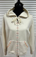 Cream colored, Full Zip Hoodie Sweatshirt with Multi Colored Beads