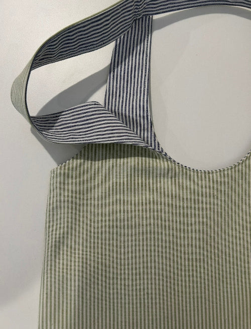 Reversible, 2 Color, Oxford Stripe, Shoulder Tote