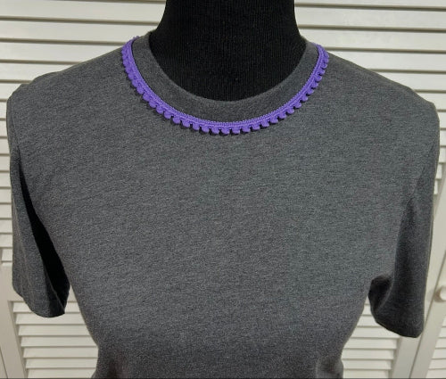 Med Heather Grey Short Sleeve Tee with Purple Neck Trim