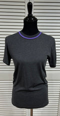 Med Heather Grey Short Sleeve Tee with Purple Neck Trim
