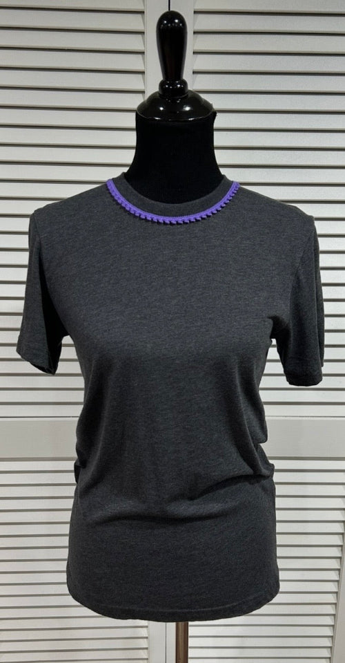 Med Heather Grey Short Sleeve Tee with Purple Neck Trim