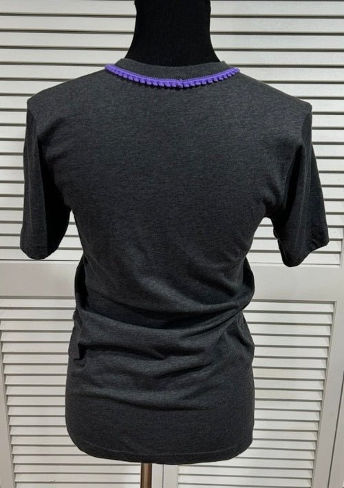 Med Heather Grey Short Sleeve Tee with Purple Neck Trim
