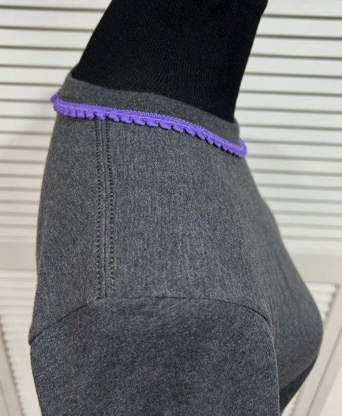 Med Heather Grey Short Sleeve Tee with Purple Neck Trim