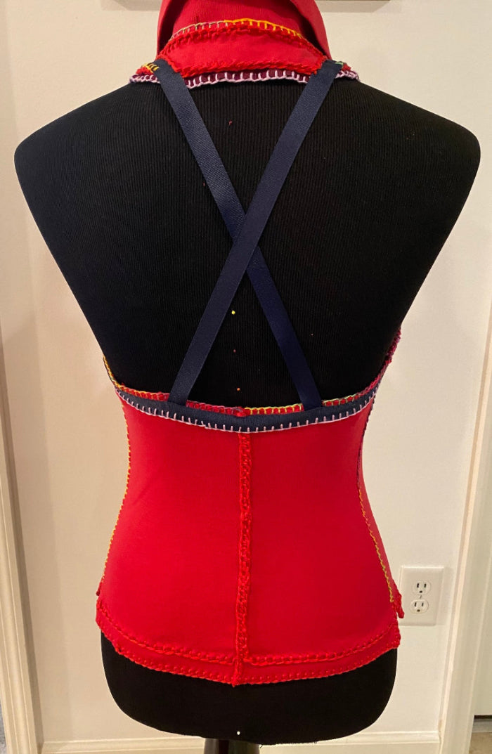 Red Colored - Polo Collar Halter Top with Criss Cross Ribbon At Back