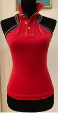 Red Colored - Polo Collar Halter Top with Criss Cross Ribbon At Back