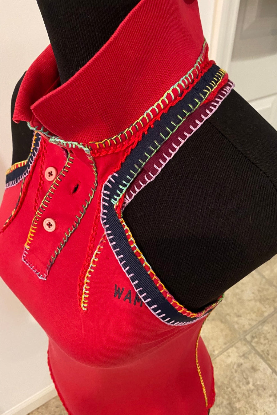 Red Colored - Polo Collar Halter Top with Criss Cross Ribbon At Back