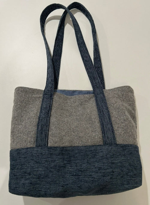 Medium Sized Tote in Denim Boucle & Grey Flannel Fabrics
