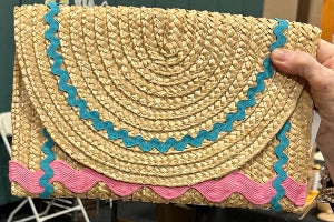 Natural Straw Clutch with Ric Rack Trims