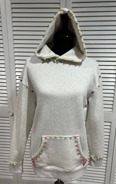 Oatmeal Heather Sweatshirt with Multi Colored Beads
