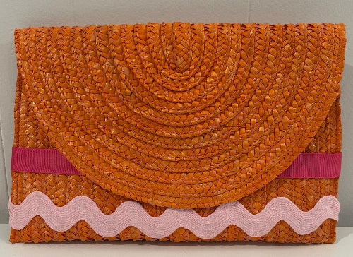 Orange Straw Clutch with Contrast Trims