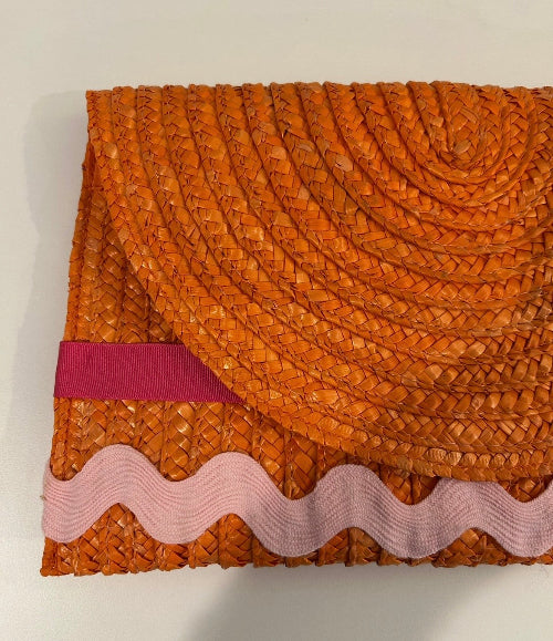 Orange Straw Clutch with Contrast Trims
