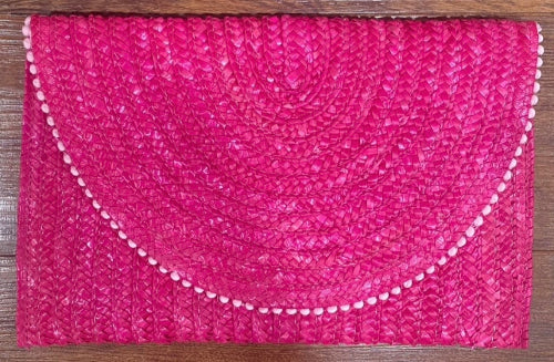 Hot Pink Straw Clutch with Pale Pink Trim