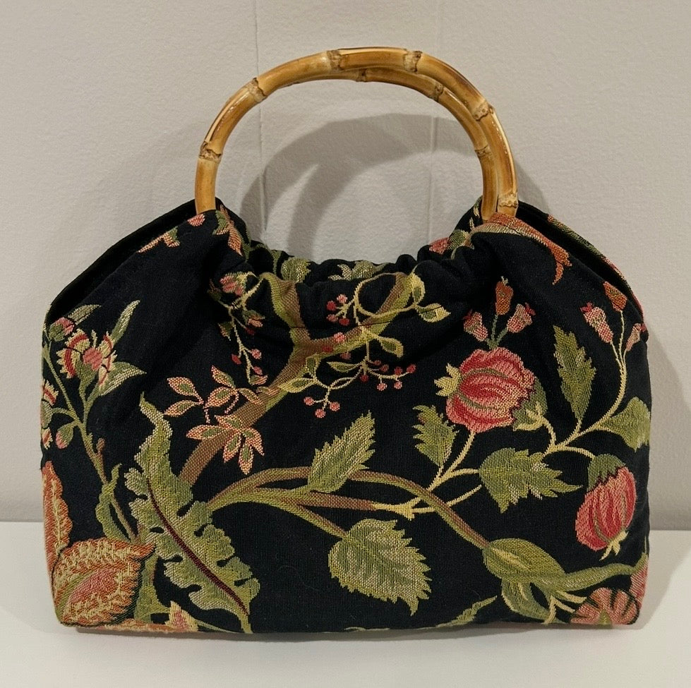 Tapestry Fabric Bermuda Bag with Bamboo Handles