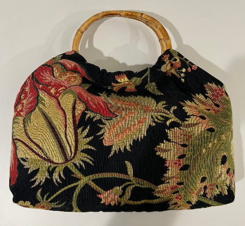 Tapestry Fabric Bermuda Bag with Bamboo Handles