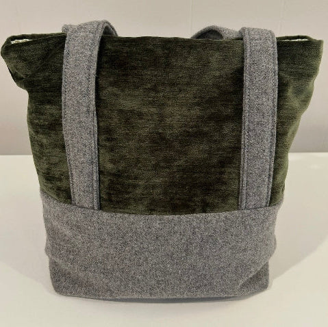 Small Tote with Green Velvet & Grey Flannel