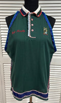 Polo Collar Tank with Trims and Beads and Embroidery