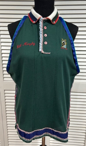 Polo Collar Tank with Trims and Beads and Embroidery