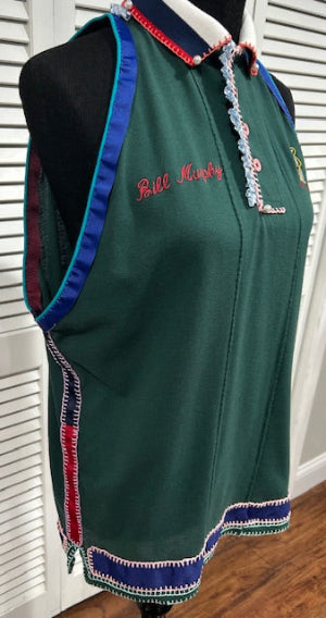 Polo Collar Tank with Trims and Beads and Embroidery