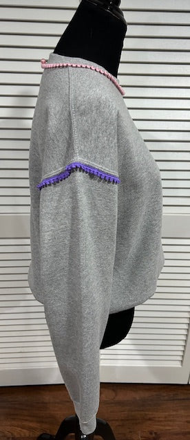 Light Heather Grey Sweatshirt with Trims at Neck and Armholes