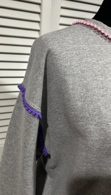 Light Heather Grey Sweatshirt with Trims at Neck and Armholes