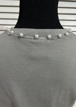 Med Grey Short Sleeved Tee with Pearl Trims