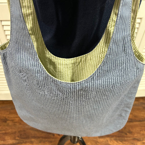Reversible Shoulder Tote Bag in Dk Blue/Med Blue Stripe w/ Pale Green/White Stripe