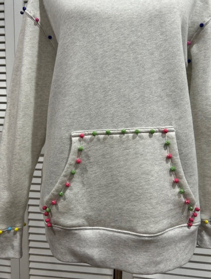 Oatmeal Heather Sweatshirt with Multi Colored Beads