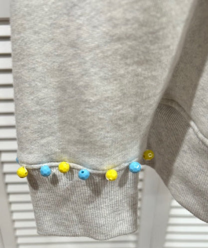 Oatmeal Heather Sweatshirt with Multi Colored Beads