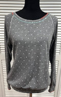 Polka Dot Print Boat Neck Top with Embroidery Details