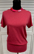 Red Heather Tee with Pom Poms at Neck