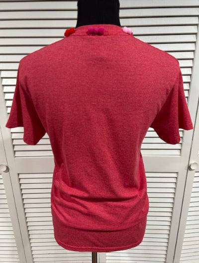 Red Heather Tee with Pom Poms at Neck