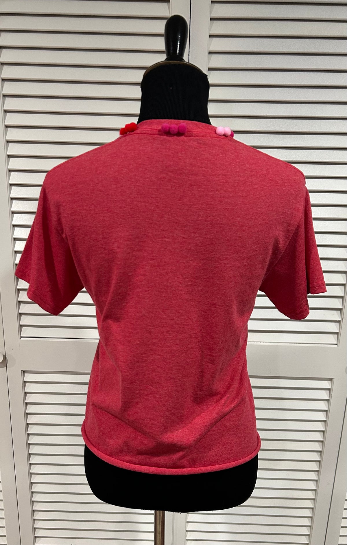 Red Heather Tee with Pompoms at Neck
