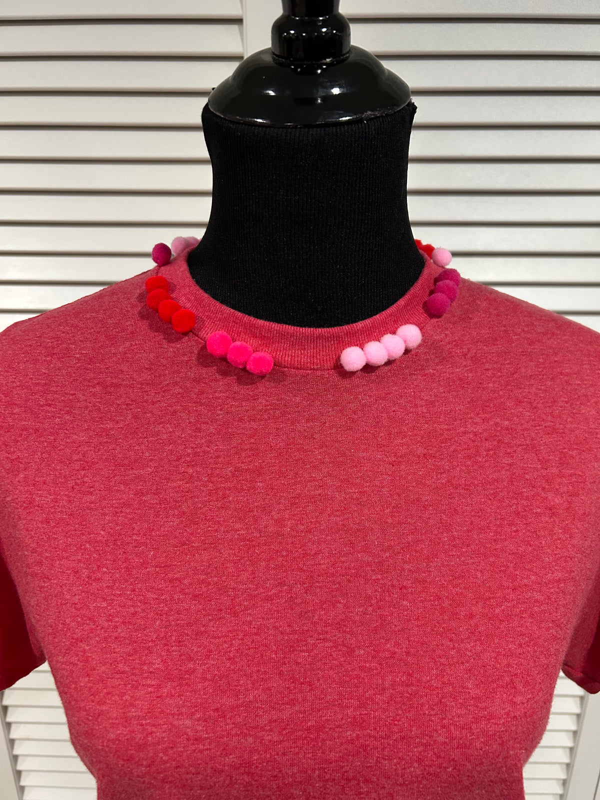 Red Heather Tee with Pompoms at Neck