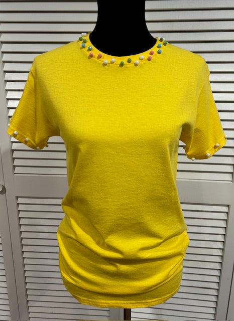 Yellow Short Sleeved Tee with Multi Colored Beads