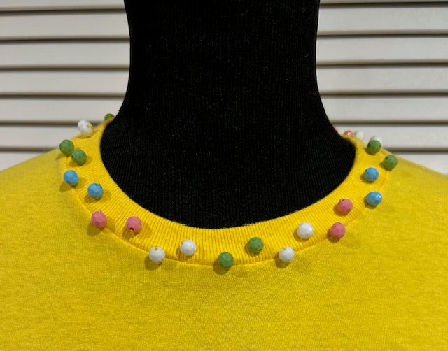 Yellow Short Sleeved Tee with Multi Colored Beads