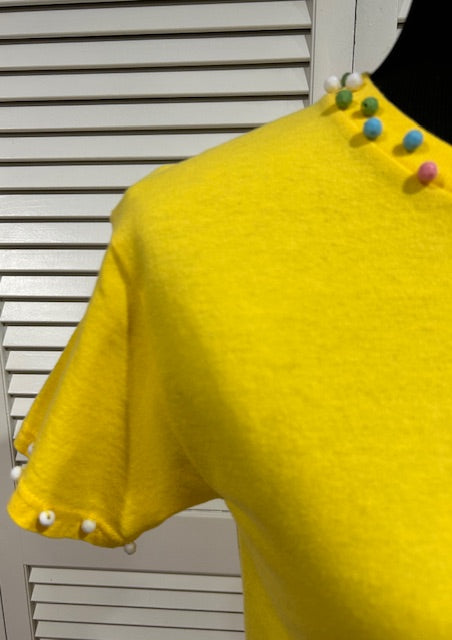 Yellow Short Sleeved Tee with Multi Colored Beads