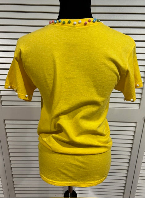 Yellow Short Sleeved Tee with Multi Colored Beads