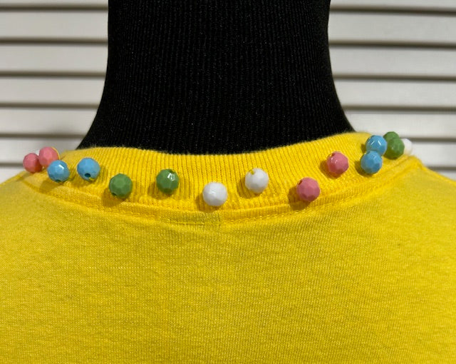 Yellow Short Sleeved Tee with Multi Colored Beads